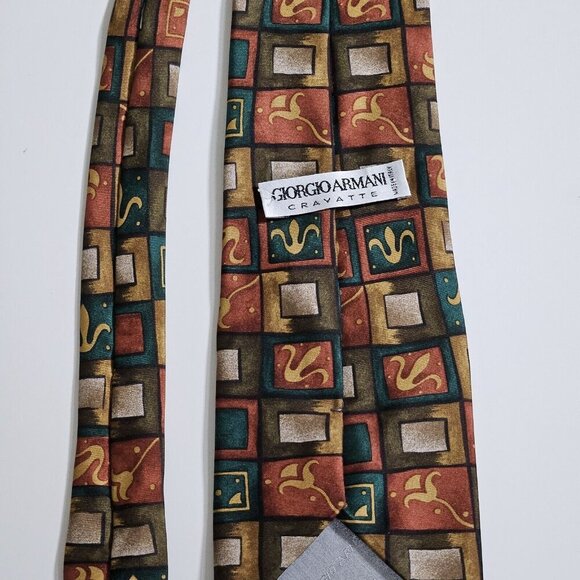 Giorgio Armani Silk Tie Handmade Italy Multicolor Geo Floral W4" L59" Boho Party - Picture 12 of 16